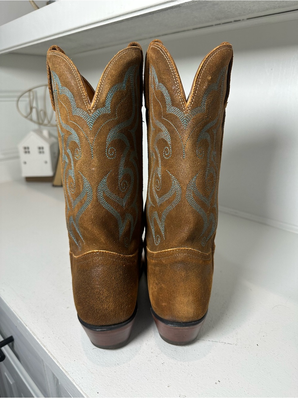 Tony Lama Cowboy Boots Womens 7B Brown Suede Leather Western Cowgirl Boots USA - Picture 6 of 9
